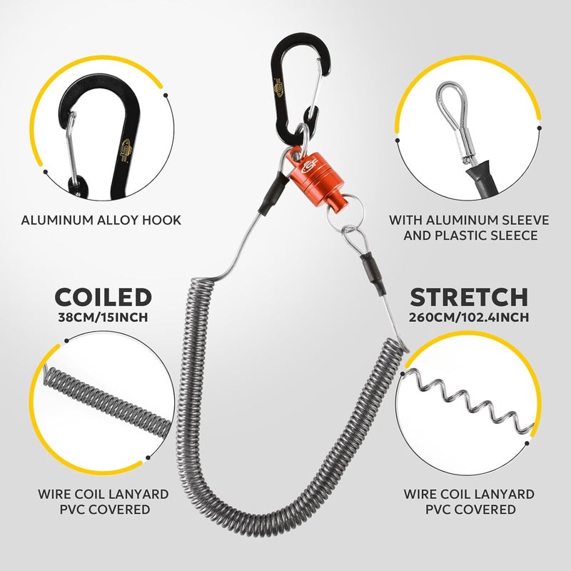 sf. Strongest Magnetic Net Release Magnetic Keychain Fly Fishing Net Retractor Magnet Clip Holder Retractor with Retractable Coiled Lanyard Carabiner - Image 4